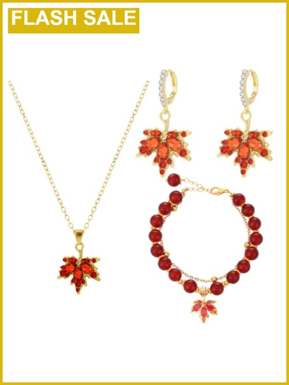 Maple Leaf 3-Piece Jewelry Set Bracelet Necklace Earrings Thanksgiving